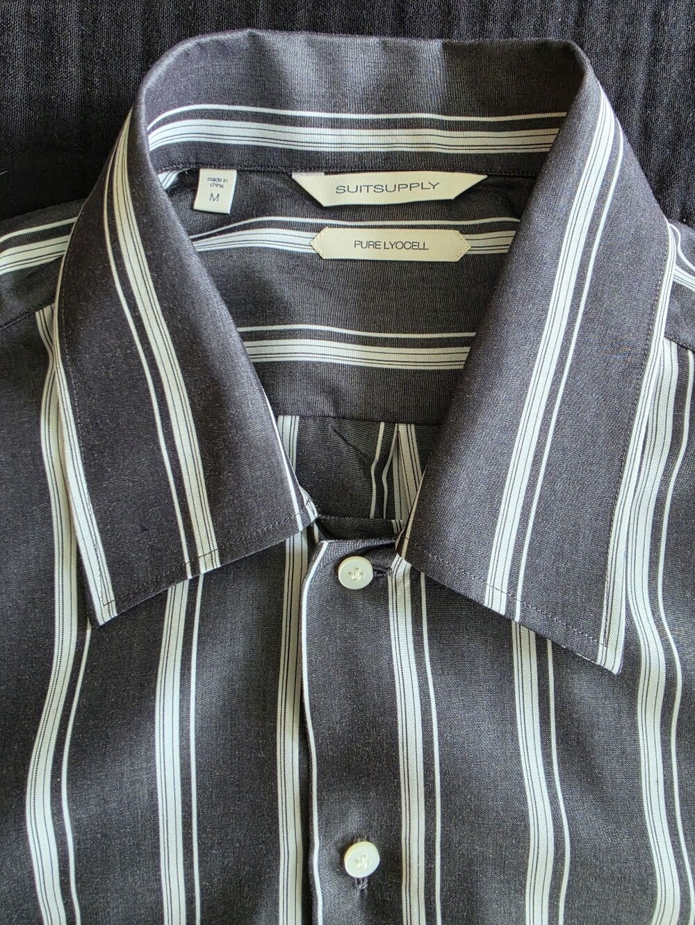 SuitSupply Black Striped Lyocell Short Sleeve Shirt
